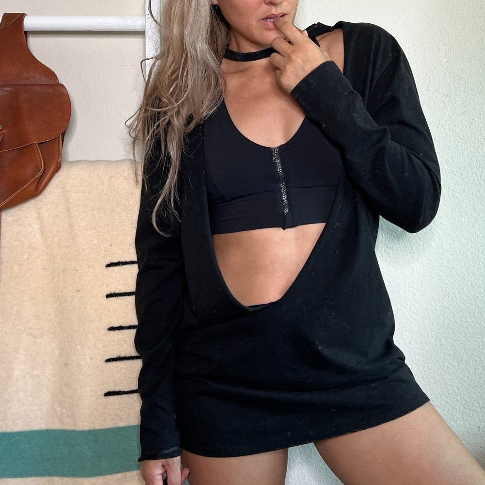 EMMA & SAM Oversized Athleisure Shirt Dress with Collar in Black